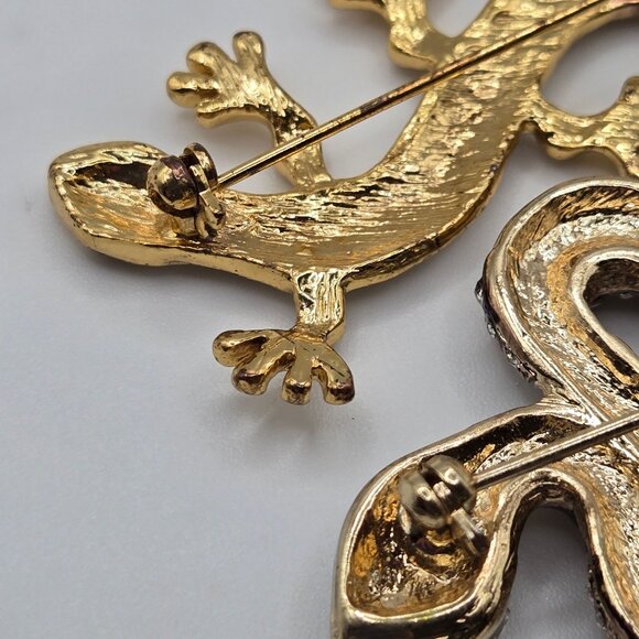 Reptile Lizzard 2PC Brooch Set Gold Silver Tone Amphibian Reptile Figural Pins - Picture 13 of 14
